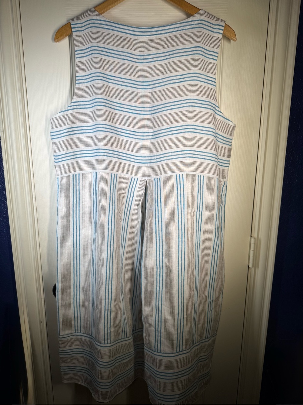 J. Jill Linen Sz L Blue and Beige Striped Midi Dress - Picture 6 of 8